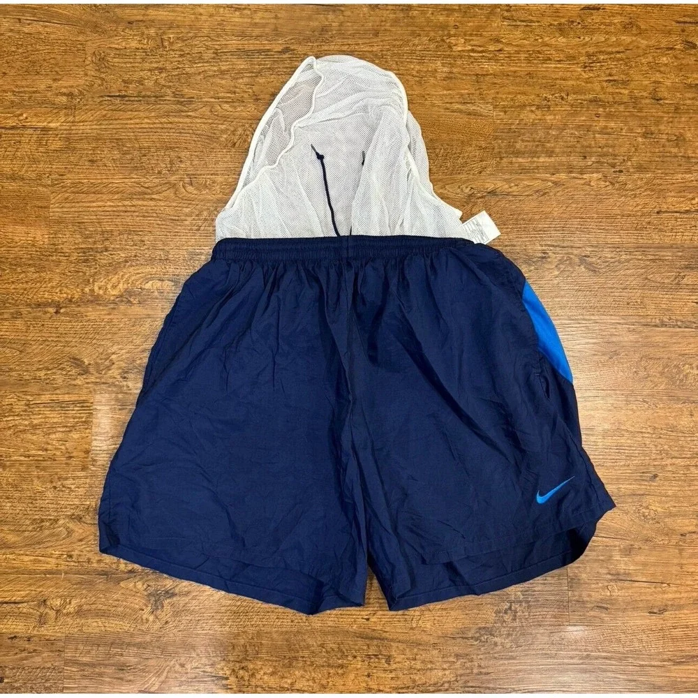 Vintage 90's Nike Blue Big Swoosh Casual Vacation Swim Shorts Trunk 5.5